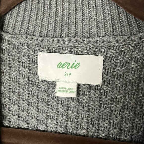 Aerie Varsity Cardigan Womens S Gray V-neck Grandpa Oversized Neutral Knit Comfy - Picture 4 of 7